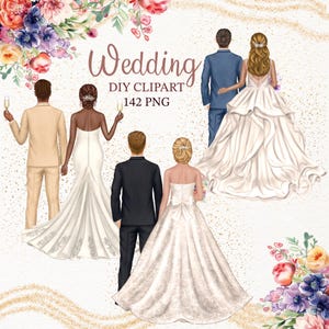 Braut Bräutigam Rücken Clipart. Aquarell Hochzeit Clipart. Hochzeit Menschen Clipart png. Porträt-Schöpfer. Hochzeit Clipart. Personalisierte Clipart