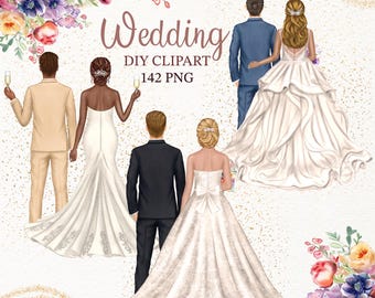 Watercolor Bride and Groom Clipart, Wedding Portrait Creator (142 PNG)