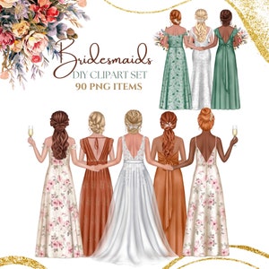 Brautjungfer Clipart. Hochzeitskleid Clipart. Benutzerdefinierte Braut Grafiken. Braut Porträt Schöpfer. Beste Freunde Brautjungfern. Anpassbare Braut png