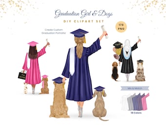 Graduation Girl Dogs Clipart, Custom Grad Portrait Creator, Class of 2026 PNG (Digital Download)