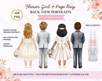 Flower Girl Page Boy Clipart | Back View Wedding Portrait Creator (Digital Download)