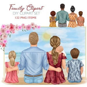 Clipart de famille personnalisable. Conception de portrait de famille. Créateur de portraits. Membres de la famille. Clipart mère, père, enfants. Création de portraits à faire soi-même