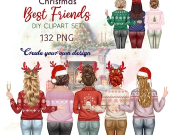 Christmas Best Friends Clipart: Watercolor Denim Girl PNG (132 Images)