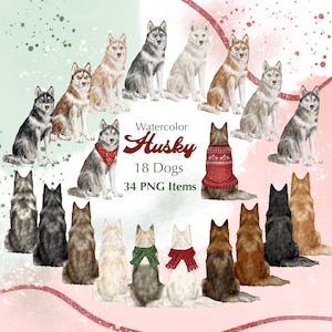 Aquarell Siberian Husky Clipart. Husky portrait png. Husky Liebhaber Geschenk. Weihnachts Hund Clipart. Familienmitglieder. Porträt Schöpfer.