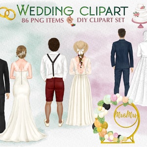 CLIPART DI MATRIMONIO ad acquerello. Clipart di abito da sposa. Sposa con hijab. Matrimonio in stile boho, clipart fai da te per matrimonio. Personalizzabile