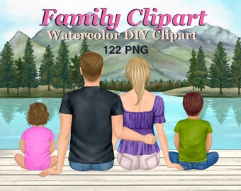 Customizable Family Clipart. Watercolor Family Members. Kids and Parents DIY clipart. Summer Family Portarit. Sitting People Graphics.