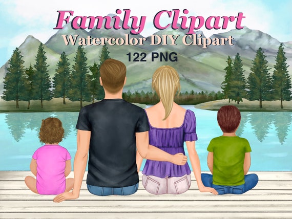 Customizable Family Clipart. Watercolor Family Members. Kids and Parents DIY clipart. Summer Family Portarit. Sitting People Graphics.