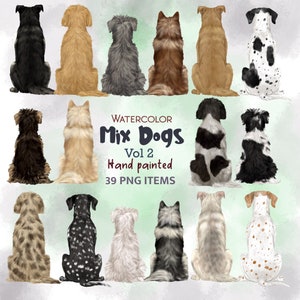 Watercolor Mix Dog Clipart. Dog Breeds From Back. Family Members. Portrait Creator. Customizable Dog Graphic. POD Clipart. Dog Lovers Gift