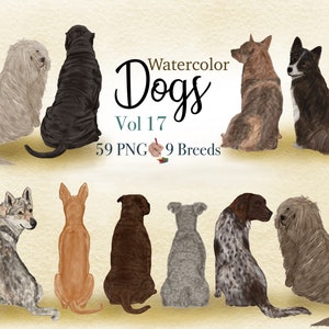Aquarell Hunde Illustration. Sitzender Rücken Hund. Hund Liebhaber Geschenk. Familienporträt-Elemente. Personalisierbar Hundebild. Niedliche Hunde Illustration