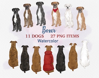 Boxer Dog clipart. Watercolor dog illustration. Commercial use. Portrait DIY Clipart. Personalized Dogs. Boxer mom gift. Boxer dog memorial
