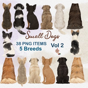 Kleine hondenrassen Clipart. Honden van achteren. Aanpasbare hondafbeeldingen. Hondenliefhebbers cadeau. Familieleden. POD-clipart. Portretontwerp. Yorkie