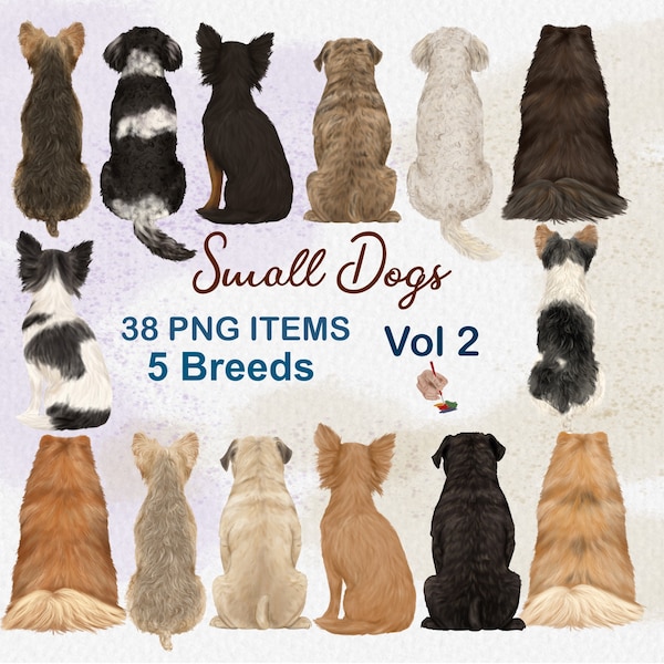 Small Dog Clipart. Dogs from back view. Customizable Dog Graphics. Dog lovers gift. DIY Portrait elements. POD Clipart. Portrait Design