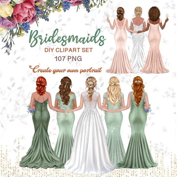 Bridesmaid Portrait Creator, Bridal Party Mix Match Clipart Set, Sage Green Bridesmaid dress png