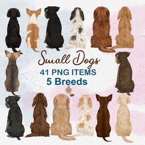 Clipart de perro pequeño. Perros de espaldas. Gráficos personalizables para perros. Regalo para amantes de los perros. Elementos para retratos DIY. Clipart POD. Diseño de retratos.