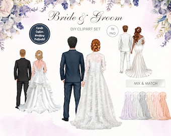 Watercolor Wedding Clipart: Bride Groom PNG Bundle (Digital Download)