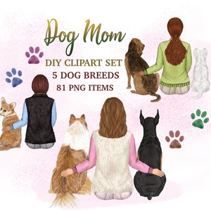Clipart maman chien aquarelle | Illustration de meilleurs amis de chien | Clipart meilleurs amis | Fille assise avec des chiens| Images de la mère corgi | Cadeau pour amoureux des chiens