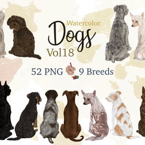 Aquarel hondenrassen clipart. Aanpasbare honden. Gepersonaliseerde printmaker. Achter zittende honden. Hondenliefhebbers cadeau. Illustraties hond terug. Dierenkunst