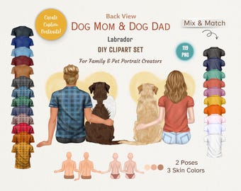 Labrador Dog Mom/Dad Clipart, Watercolor Family Portrait Creator (PNG Files)