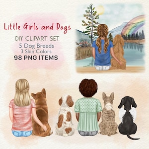 Clipart ragazza con cane. Clipart perdita animale domestico, razze di cani png. Regalo per proprietari di cani. Creatore di ritratti. Cane migliori amici png. Clipart bambino con cucciolo