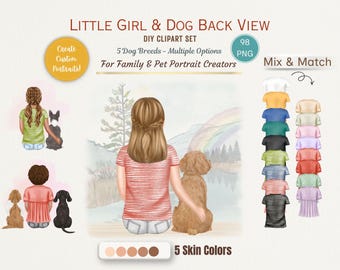 Custom Family Portrait Clipart, Girl and Dog Breeds, DIY Design (PNG Files)