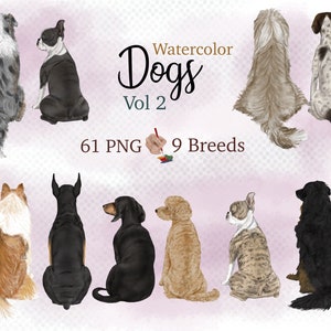 CLIPE DE CÃO em aquarela. PNG de cachorro. Clipart de raça de cachorro. Costas de cachorro. Clipart personalizável de amante de cães. Doberman. Poodle. Retrato de animal de estimação.