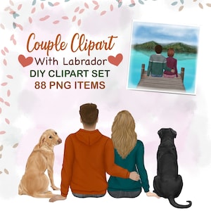 Clipart di coppia. Ritratto fai da te di fidanzato e fidanzata. Illustrazione personalizzata. Clip art del migliore amico. Coppia con cane. Creatore di ritratti.