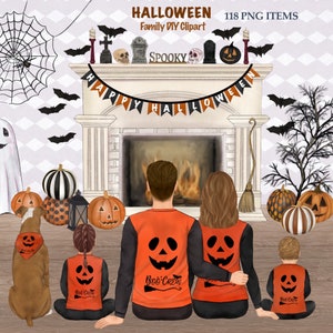 Halloween Familie Clipart. Halloween-Porträt-Design. Herbstliche große Familie. Elternteil mit Kind. Mama Papa Clipart. Gruselsaison png. Herbst-clipart