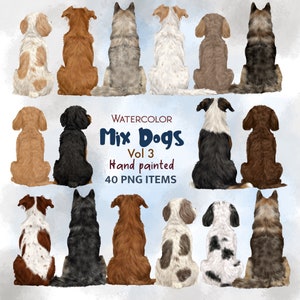 Clipart chien mélange aquarelle. Croisez des races de chiens à l'arrière. Membres de la famille. Créateur de portraits. Graphique personnalisable. Clipart POD. Cadeau pour amoureux des chiens