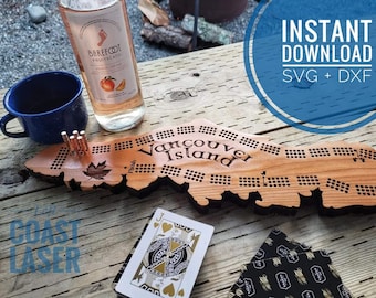 4 STYLES! Vancouver Island shaped cribbage board Laser cut vector File - Instant Download - SVG - DXF