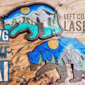 INSTANT DOWNLOAD -  6 Layer and 3 layer Bear art with keyhole mounts on back - TWO Bears!! - svg dxf ai