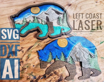 INSTANT DOWNLOAD -  6 Layer and 3 layer Bear art with keyhole mounts on back - TWO Bears!! - svg dxf ai