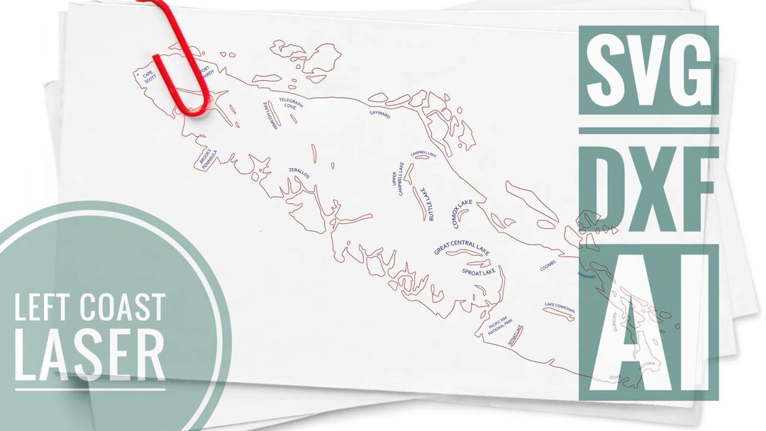 Vancouver Island Map With Lakes, Islands and Some Place Names - Vector ...