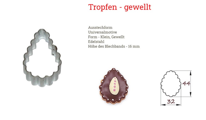 Edelstahl Ausstecher Tropfen gewellt mit/ohne Glöckchen 32x44mm Linzer Spitzbubn Weihnachten Kekse backen Ausstechformen trendywelt ohne Glocke