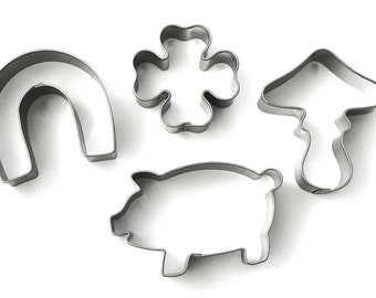 Edelstahl Ausstecher 4er Set Glück Schwein Hufeisen Pilz Kleeblatt Ausstechformen für Plätzchen Fondant Tortendeko