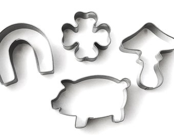 4er Set Edelstahl Ausstecher Glück Silvester Austechform Schwein Kleeblatt Pilz Hufeisen ca.3-6cm