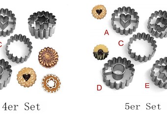 Ausstechform für Linzer Edelstahl gewellt 36mm Ring Herz Stern Blüte einzeln oder Set