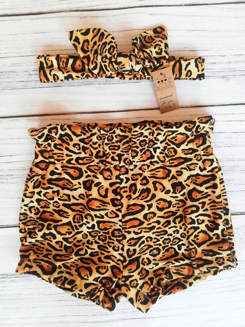 High waisted shorts leopard print and pin-up band for girls toddlers babies
