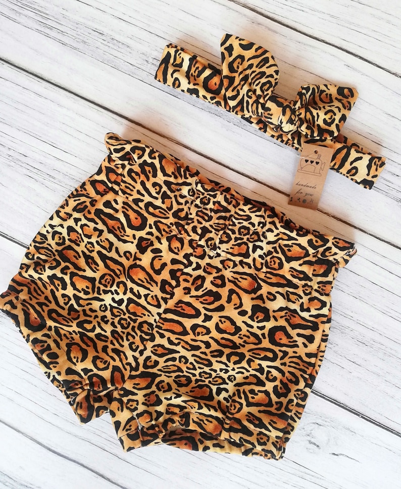 High waisted shorts leopard print and pin-up band for girls toddlers babies
