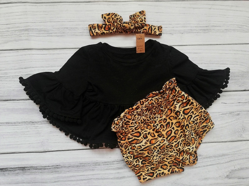 High waisted shorts leopard print and pin-up band for girls toddlers babies