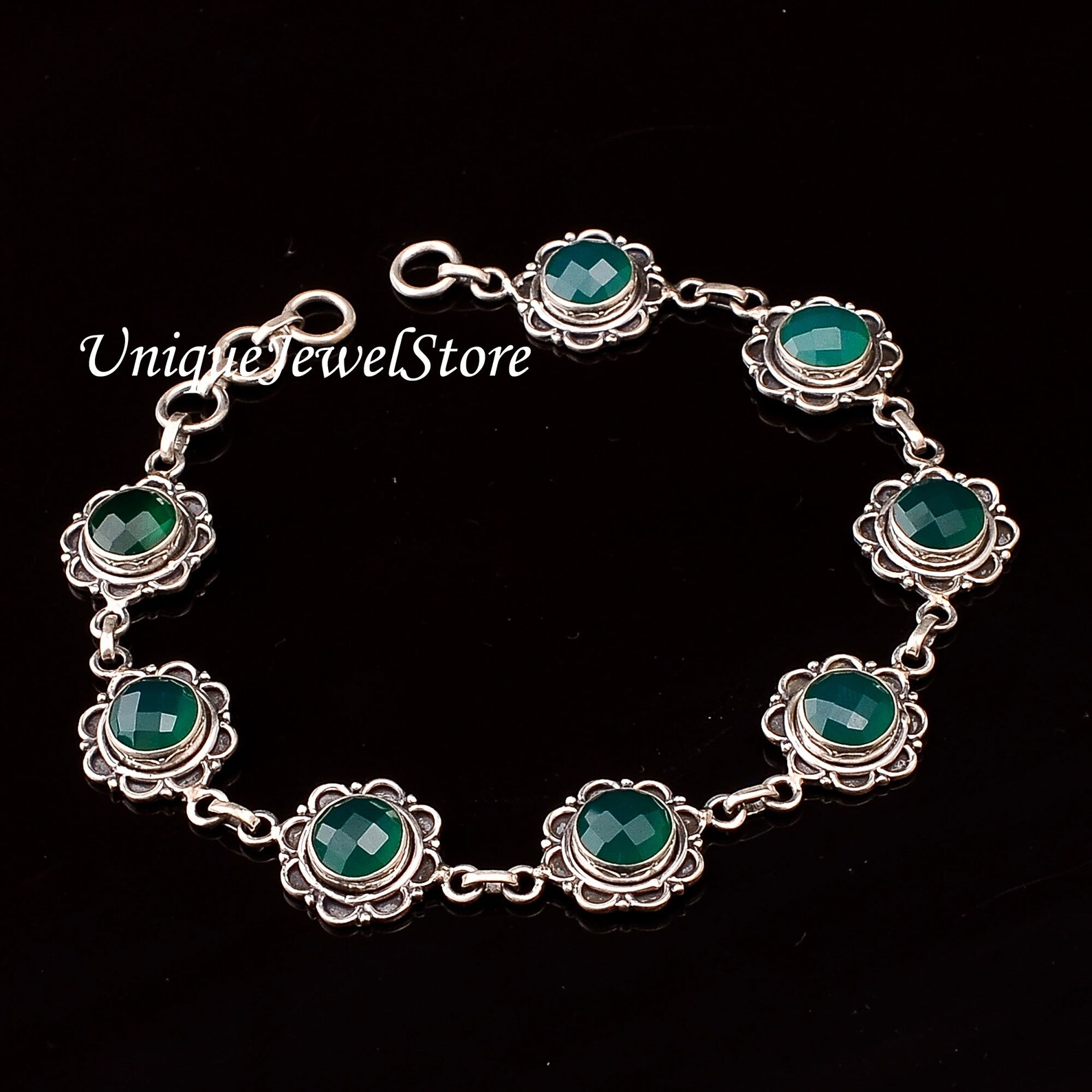 Green Onyx Bracelet Natural Green Onyx Designer Bracelet Etsy