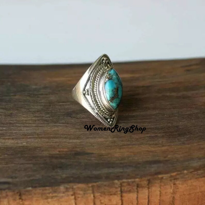 Turquoise Jewelry Copper Turquoise Ring Dainty Ring Handmade Ring Women Ring Sterling Silver Ring Natural Turquoise Designer Ring
