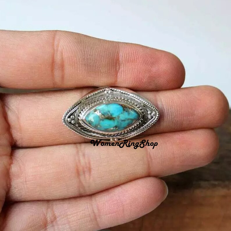 Turquoise Jewelry Copper Turquoise Ring Dainty Ring Handmade Ring Women Ring Sterling Silver Ring Natural Turquoise Designer Ring