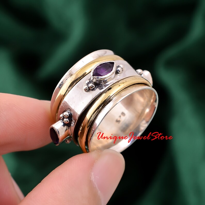 Amethyst Ring Natural Amethyst Anxiety Ring Band Ring Boho Ring Handmade Ring Designer Ring Women Ring Spinner Ring Promise Ring