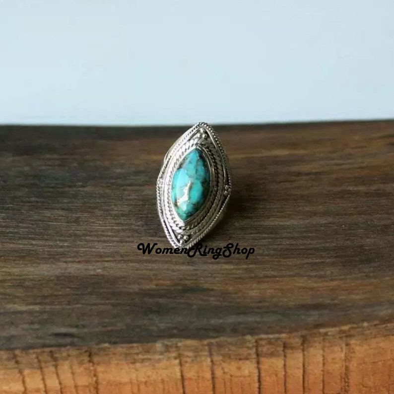 Turquoise Jewelry Copper Turquoise Ring Dainty Ring Handmade Ring Women Ring Sterling Silver Ring Natural Turquoise Designer Ring