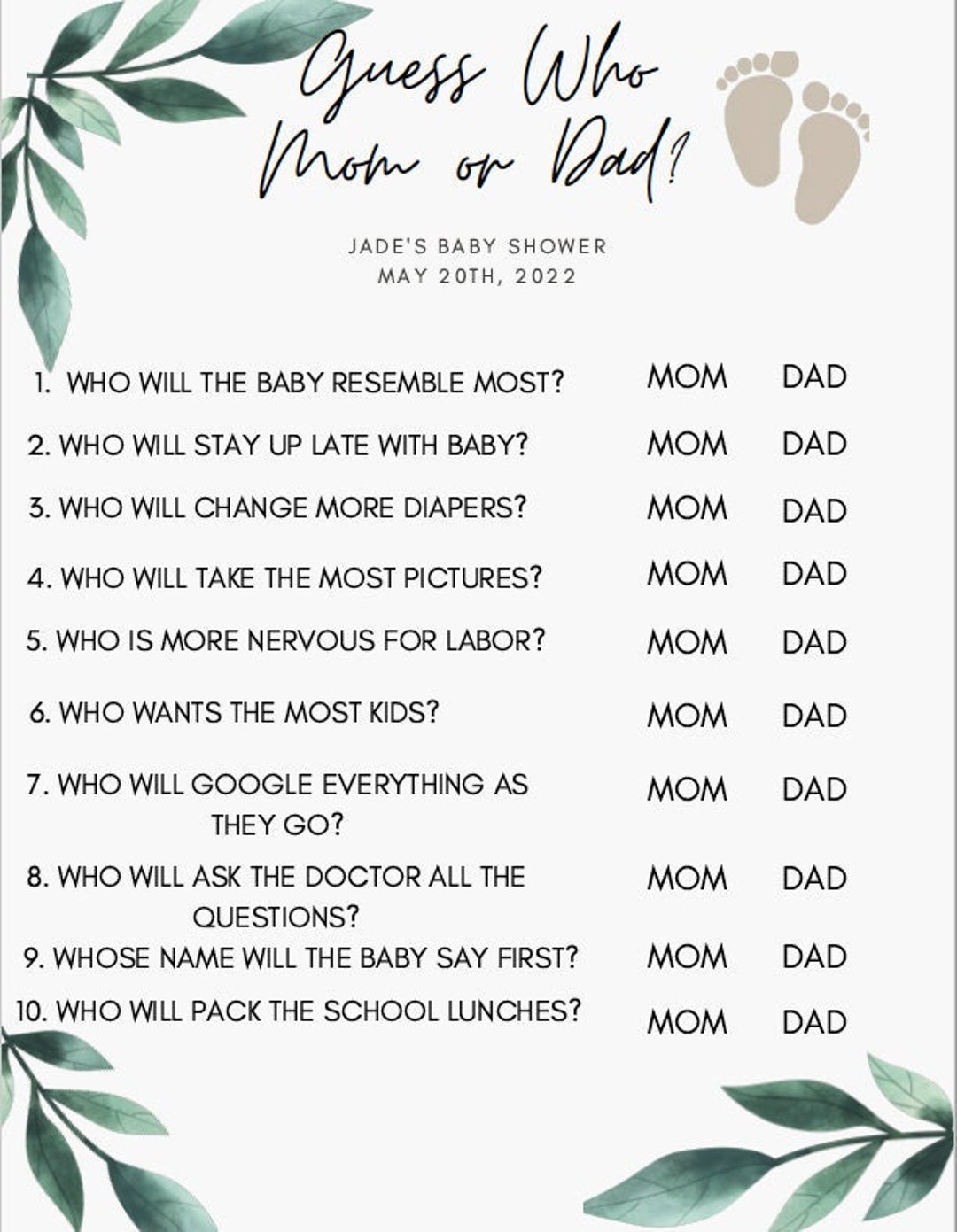 Baby Shower Game | Guess Who Mom or Dad? | Shower Game for Baby | Party ...