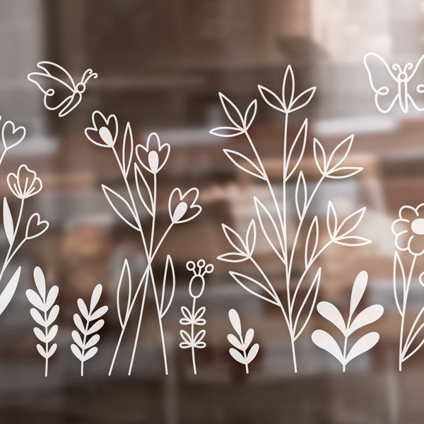 Fensterbild "Wildblumen" | Blumen Wiese als Frühlingsdeko | Glassticker | Vinyl Aufkleber