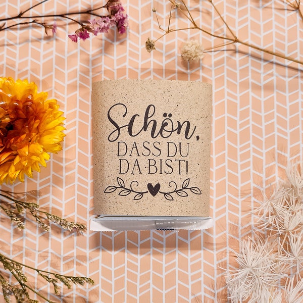 DIY Banderolen aus Graspapier für Schokolade | Gastgeschenk "Schön, dass du da bist!" | für Hochzeit, Geburtstag, Kommunion etc.