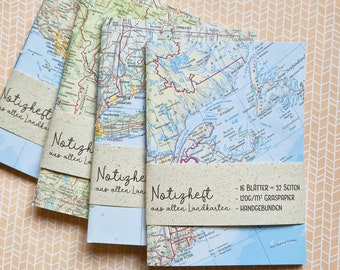 Notizheft aus alten Landkarten | Reisejournal  ähnlich A6 | blanko | Nordamerika Kanada Neufundland USA