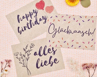 Postkarten aus Graspapier | 3er Set | Happy Birthday | Alles Liebe | Glückwunsch