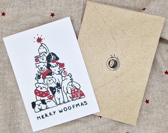 Weihnachtskarte Hunde | Merry Woofmas | aus Naturpapier | DIN A6 | einzeln oder als Set | mit Umschlag